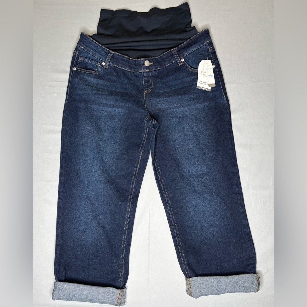 NWT Time and Tru Maternity Straight Leg Stretch with Belly Band Jeans- L 12/-14 - Picture 3 of 7